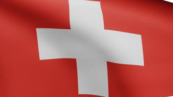 Schweiz Flagga Vinkar Vinden Närbild Schweiziska Banderoll Blåser Mjuk Och — Stockfoto
