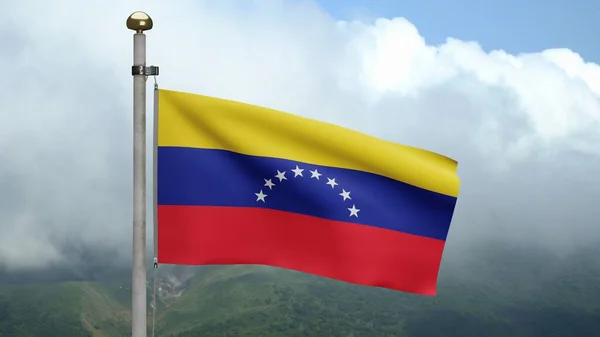 Drapeau Vénézuélien Agitant Vent Montagne Bannière Venezuela Soufflant Soie Lisse — Photo