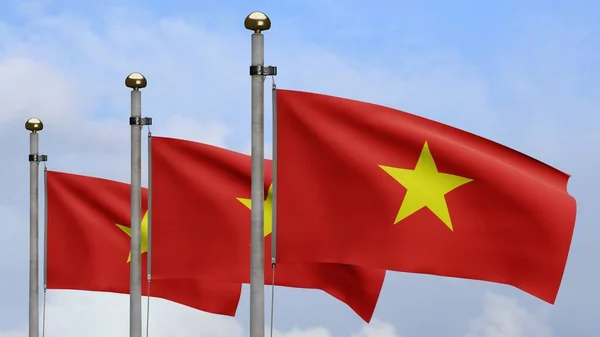 Vietnam Bayrağı Mavi Gökyüzü Bulutlarla Rüzgarda Dalgalanıyor Vietnam Afişini Yakın — Stok fotoğraf