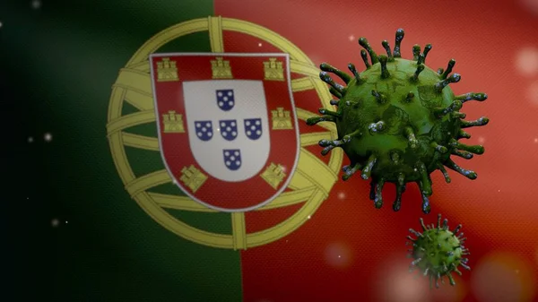 Bandiera Portoghese Sventola Con Coronavirus Focolaio Infettare Sistema Respiratorio Come — Foto Stock