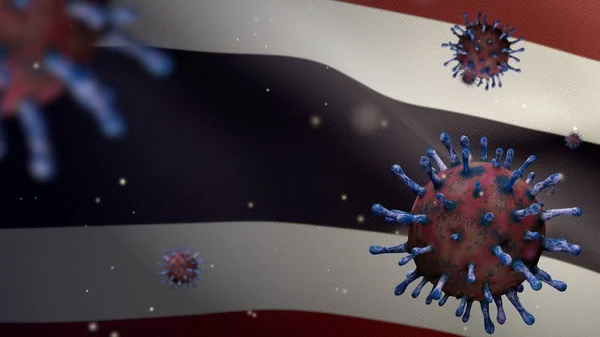 Bandera Tailandesa Ondeando Con Brote Coronavirus Infectando Sistema Respiratorio Como —  Fotos de Stock