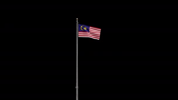 3D展示了马来西亚国旗在风中飘扬的阿尔法通道 拉近马来西亚国旗的飘扬 柔滑柔滑的丝绸 布料质感是背景的标志 — 图库视频影像