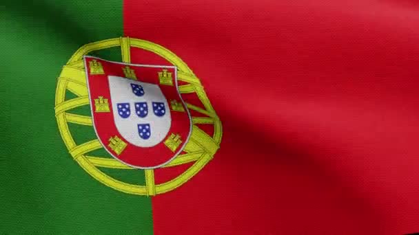 Bandera Portuguesa Ondeando Viento Primer Plano Portugal Banner Soplado Suave — Vídeo de stock