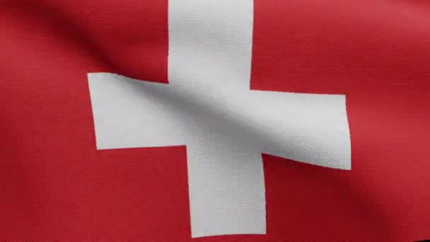 瑞士国旗迎风飘扬 靠近瑞士国旗的飘扬 柔滑的丝绸 布料质地为背景图案 将其用于国庆和国庆的概念 — 图库视频影像