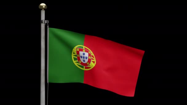 Illustration Alfakanal Portugisisk Flagga Vinkar Vinden Närbild Portugal Banner Blåser — Stockvideo