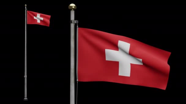 Ilustración Canal Alfa Suiza Ondeando Viento Primer Plano Bandera Suiza — Vídeo de stock