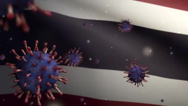 Boyutlu Tayland Bayrağı Üzerinde Sallanan Grip Koronavirüsü Solunum Yoluna Saldıran — Stok video