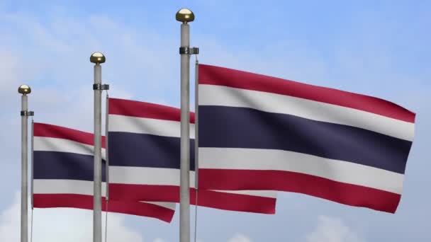 Ταϊλανδέζικη Σημαία Κυματίζει Στον Άνεμο Μπλε Ουρανό Και Σύννεφα Σημαία — Αρχείο Βίντεο