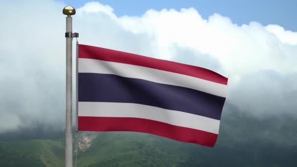 Thailändsk Flagga Viftar Vinden Vid Berget Thailand Banderoll Blåser Mjuk — Stockvideo