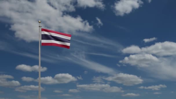 Bandiera Thailandese Sventola Sul Vento Con Cielo Blu Nuvole Primo — Video Stock