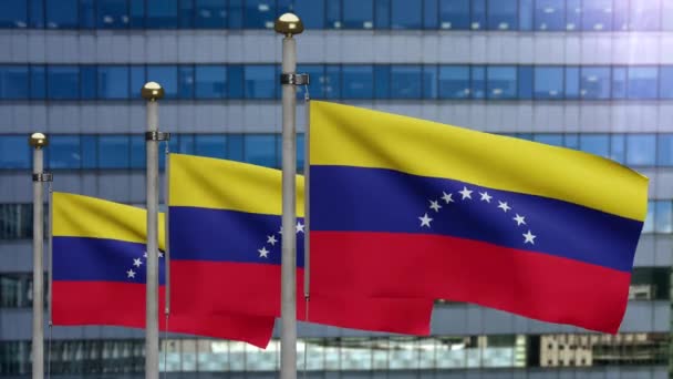 Венесуельський Прапор Розмахує Вітром Сучасним Містом Хмарочосів Венесуельський Прапор Дув — стокове відео