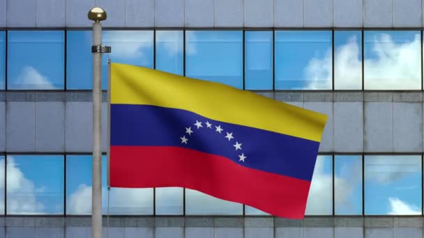 Венесуельський Прапор Розмахує Вітром Сучасним Містом Хмарочосів Венесуельський Прапор Дув — стокове відео