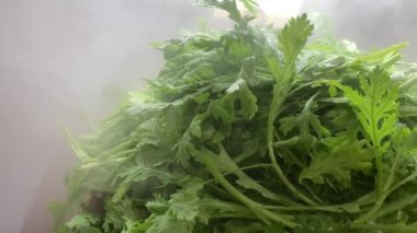 Lezzetli yeşil sebzeler servis edilmeye hazır, Çin lahanası ve sepetteki bok çuvalı hasadı. Tayvan taze sebzeleri genellikle Hotpot ya da Steamboat için kullanılır. Etli güveç..