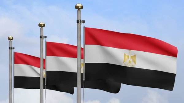 Egyptische Vlag Wapperend Wind Met Blauwe Lucht Wolken Close Van — Stockfoto
