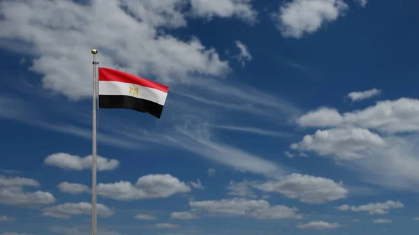 Egyptische Vlag Wapperend Wind Met Blauwe Lucht Wolken Close Van — Stockfoto