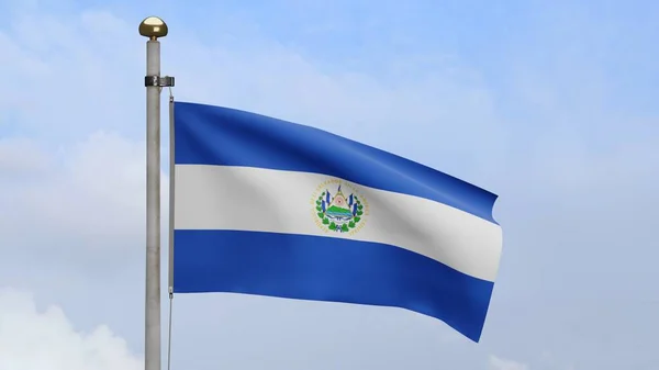 Salvadorean Flag Waving Wind Blue Sky Clouds Salvador Banner Blowing — Stock Photo, Image