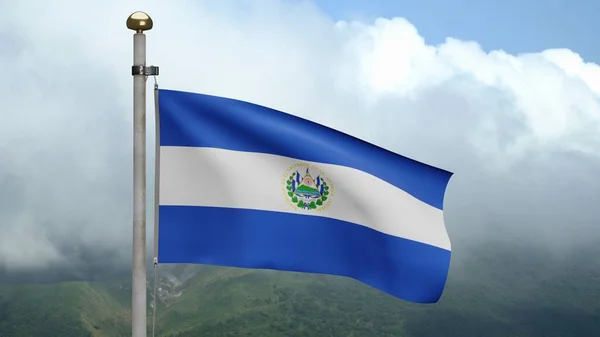 Salvadoraanse Vlag Wapperend Wind Berg Salvador Spandoek Blaast Gladde Zijde — Stockfoto