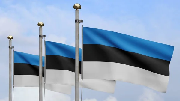 Drapeau Estonien Agitant Vent Avec Ciel Bleu Des Nuages Gros — Photo