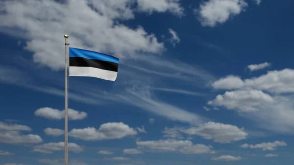Estnisk Flagga Viftar Vinden Med Blå Himmel Och Moln Närbild — Stockfoto