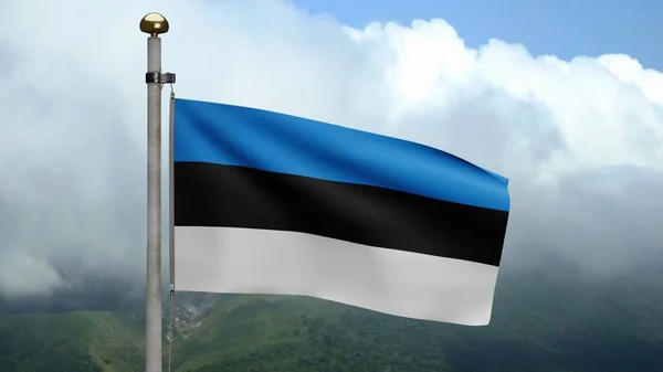 Estse Vlag Wapperend Wind Berg Estland Spandoek Blaast Gladde Zijde — Stockfoto