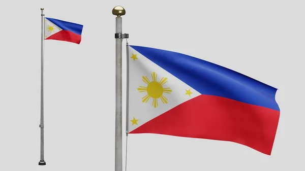 Filipin Bayrağı Rüzgarda Dalgalanıyor Filipin Afişini Yakın Çekin Yumuşak Pürüzsüz — Stok fotoğraf