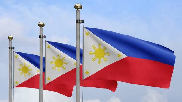 Bandera Filipina Ondeando Viento Con Cielo Azul Nubes Primer Plano —  Fotos de Stock