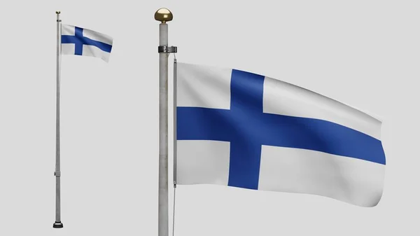 Bandera Finlandesa Ondeando Viento Primer Plano Finlandia Banner Soplado Suave — Foto de Stock