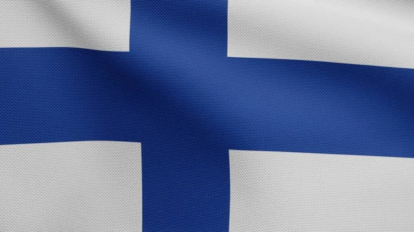 Финский Флаг Машущий Ветром Закрыть Финляндский Баннер Вздутием Мягким Гладким — стоковое фото