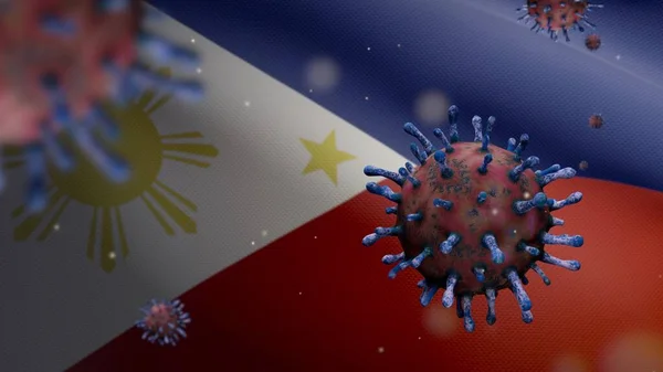 Bandera Filipina Ondeando Con Brote Coronavirus Infectando Sistema Respiratorio Como — Foto de Stock