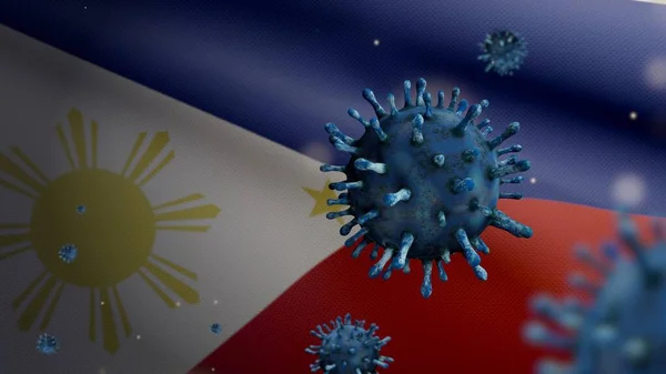 Flu Coronavirus Flotando Sobre Bandera Filipinas Patógeno Que Ataca Tracto — Foto de Stock