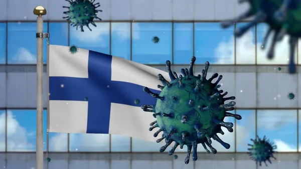 Финский Флаг Современным Небоскребом Города Coronavirus 2019 Ncov Концепции Азиатская — стоковое фото