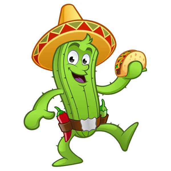 Kaktus simpatik dengan taco Meksiko - Stok Vektor
