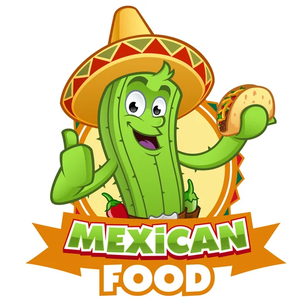 Cactus simpático con un taco mexicano — Archivo Imágenes Vectoriales