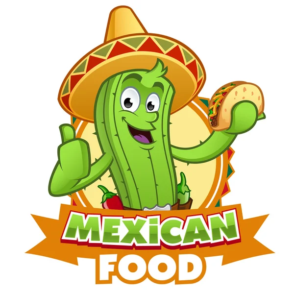 Sympathetic cactus with a Mexican taco — Stock Vector