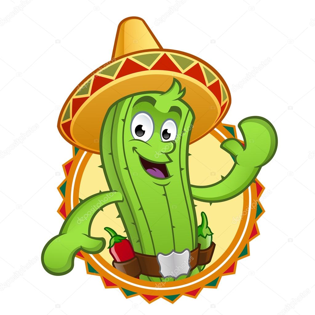 Sympathetic cactus, wearing a typical Mexican hat Stock Vector by