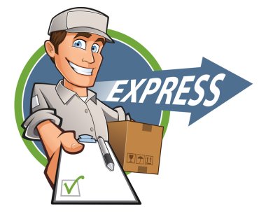 Delivery man with a box in his hands clipart