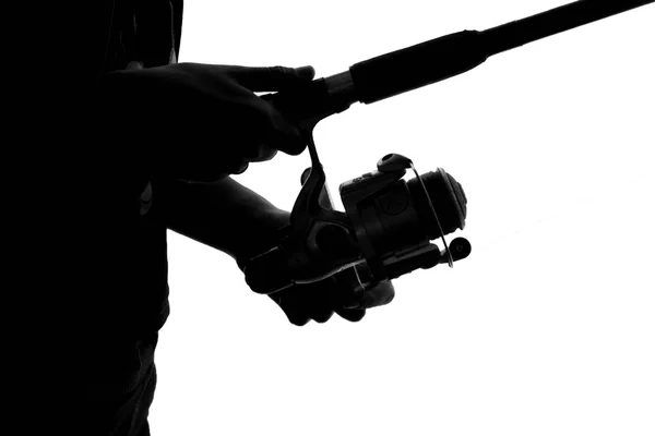 Young woman with a fishing rod — Stock Photo, Image