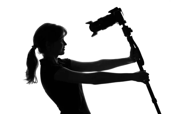 Nő lelövi magát egy fénykép fényképezőgép — Stock Fotó