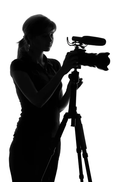 Sylwetka kobiety z kamerą — Zdjęcie stockowe