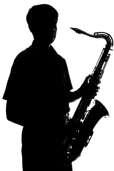 Retrato de um jovem artista com um sax — Fotografia de Stock