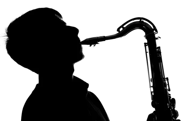 Silhouette of a man playing the sax — Stock Photo, Image