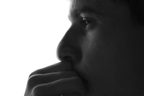 Verdrietig man silhouet op een witte achtergrond — Stockfoto