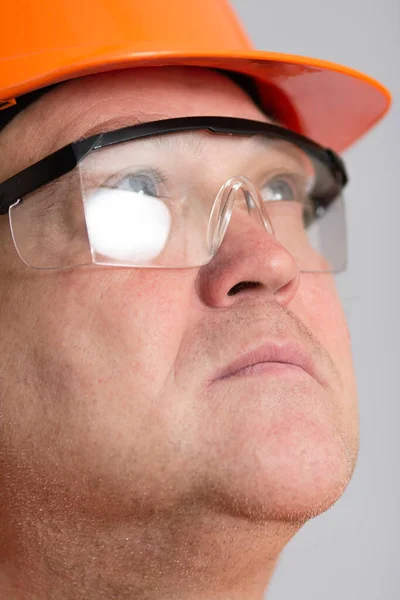 Face Confident Plump Engineer Middle Aged Carchitect Orange Hardhat Protective — Foto Stock