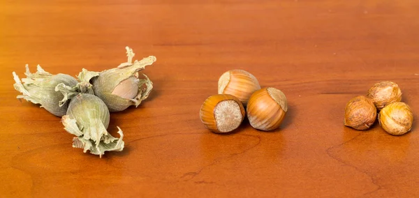 Hazel nuts on a table — Stock Photo, Image