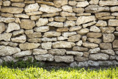 arka plan doku yeşil çim ile taş duvar