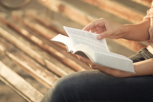 Young woman with a book in the park — Stock Photo, Image