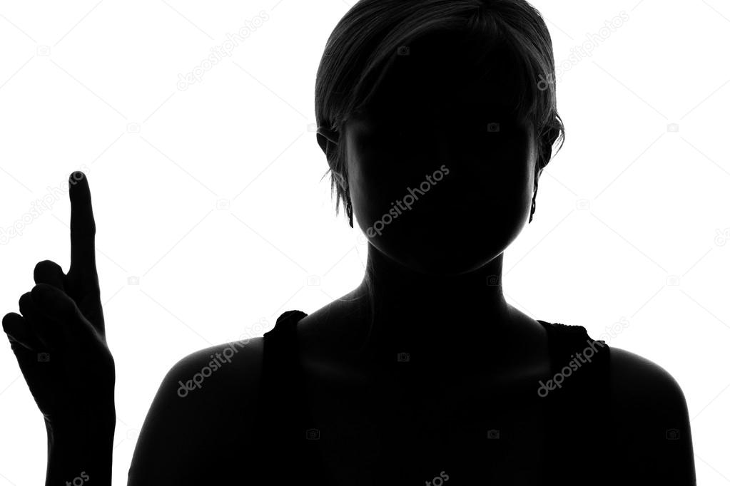 silhouette of a woman showing one finger