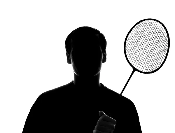 Mężczyzna młody zawodnik z rakiety, badmintona — Zdjęcie stockowe