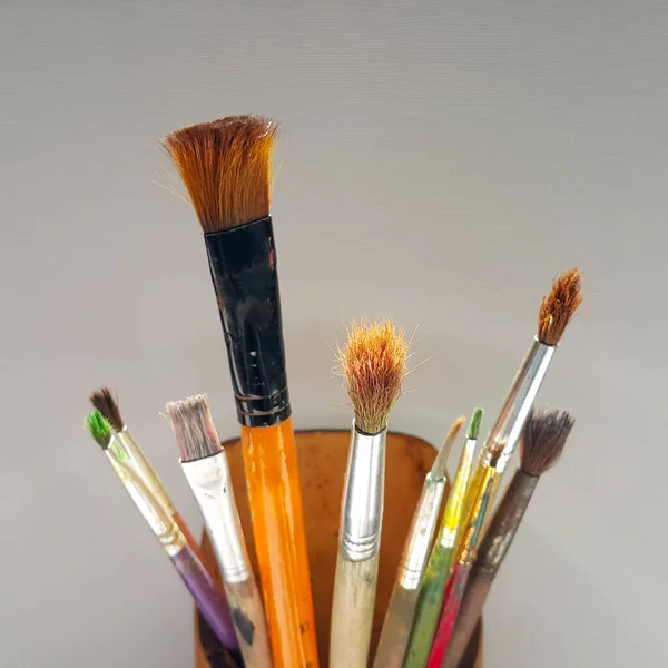 Blank Canvas Old Different Artist Brushes Culture Art Workplace Drawing — Stock Photo, Image