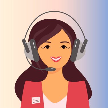 Kulaklık ve mikrofonlu operatör kız.